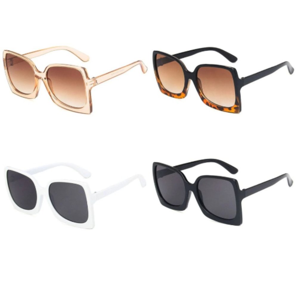 NWOT Sunglasses Oversized Big Frame Square Wave Retro Large Sunglasses